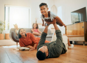 family in living room