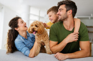 happy family with dog